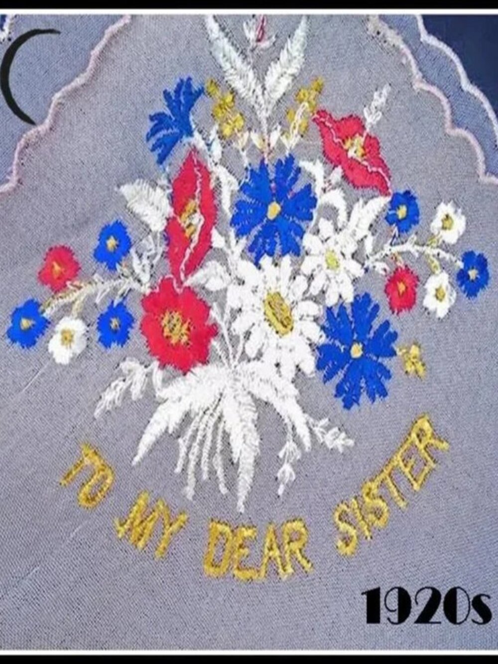 Vintage Silk Handkerchief, Embroidered Floral Hanky, 20s 1920s Sister Gift